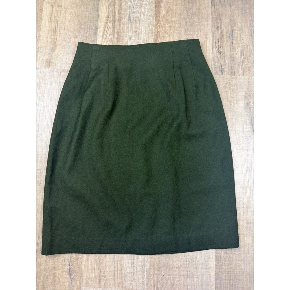 Vintage 100% Wool Adolfo International Forest Green Pencil Skirt Size 12 NWOT